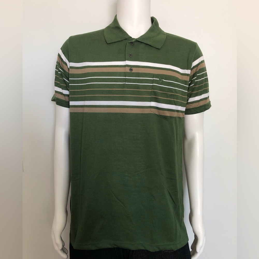 Platoon Olive Polo with White and Tan Stripes